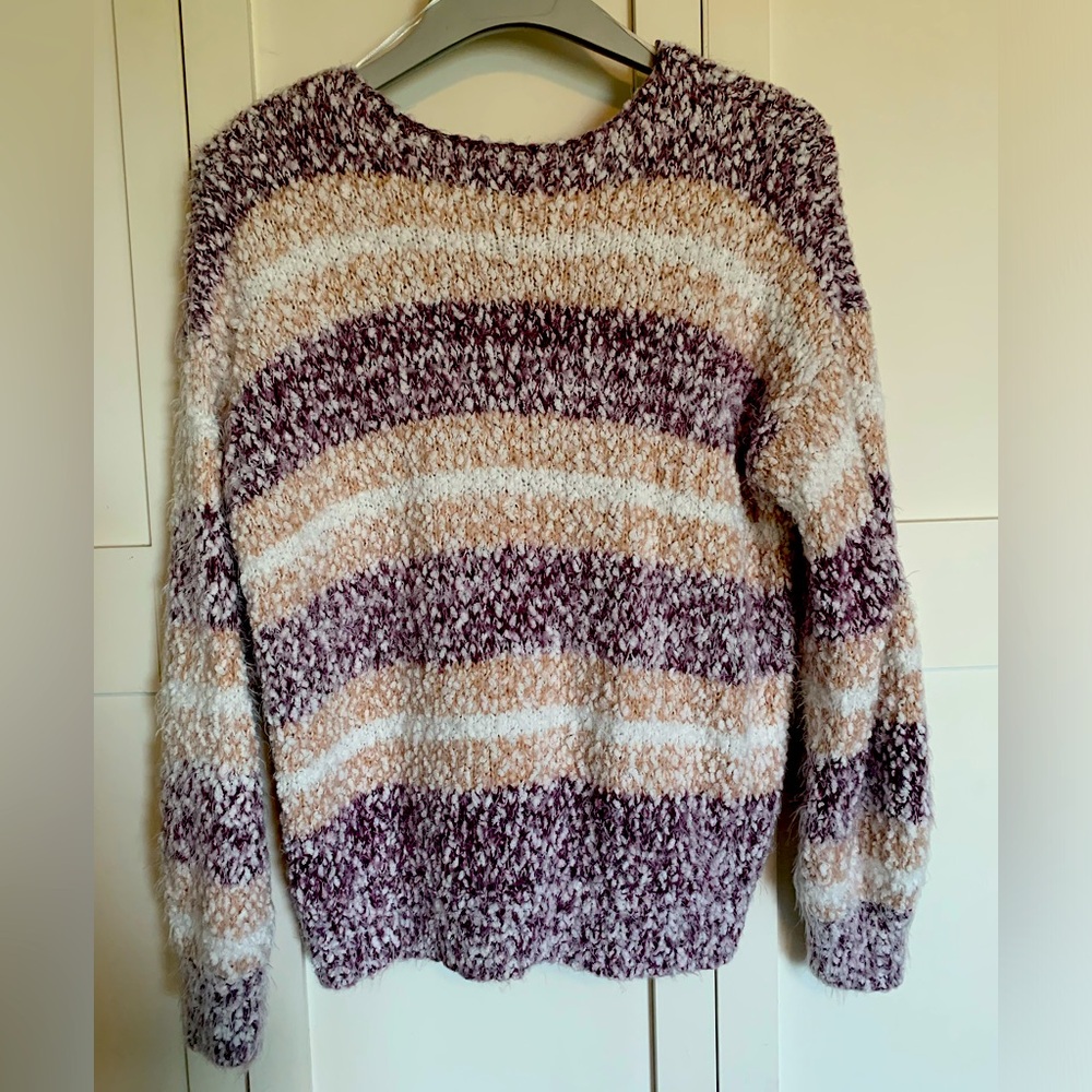 Knox Rose Cable Sweater Women’s L - White/Purple/Gold